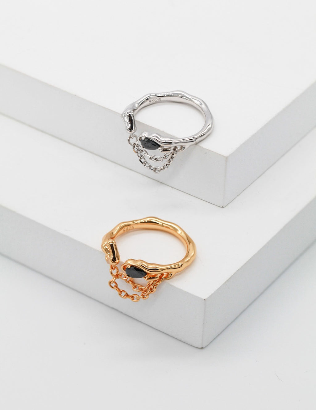 S925 Chain Ring with black stone