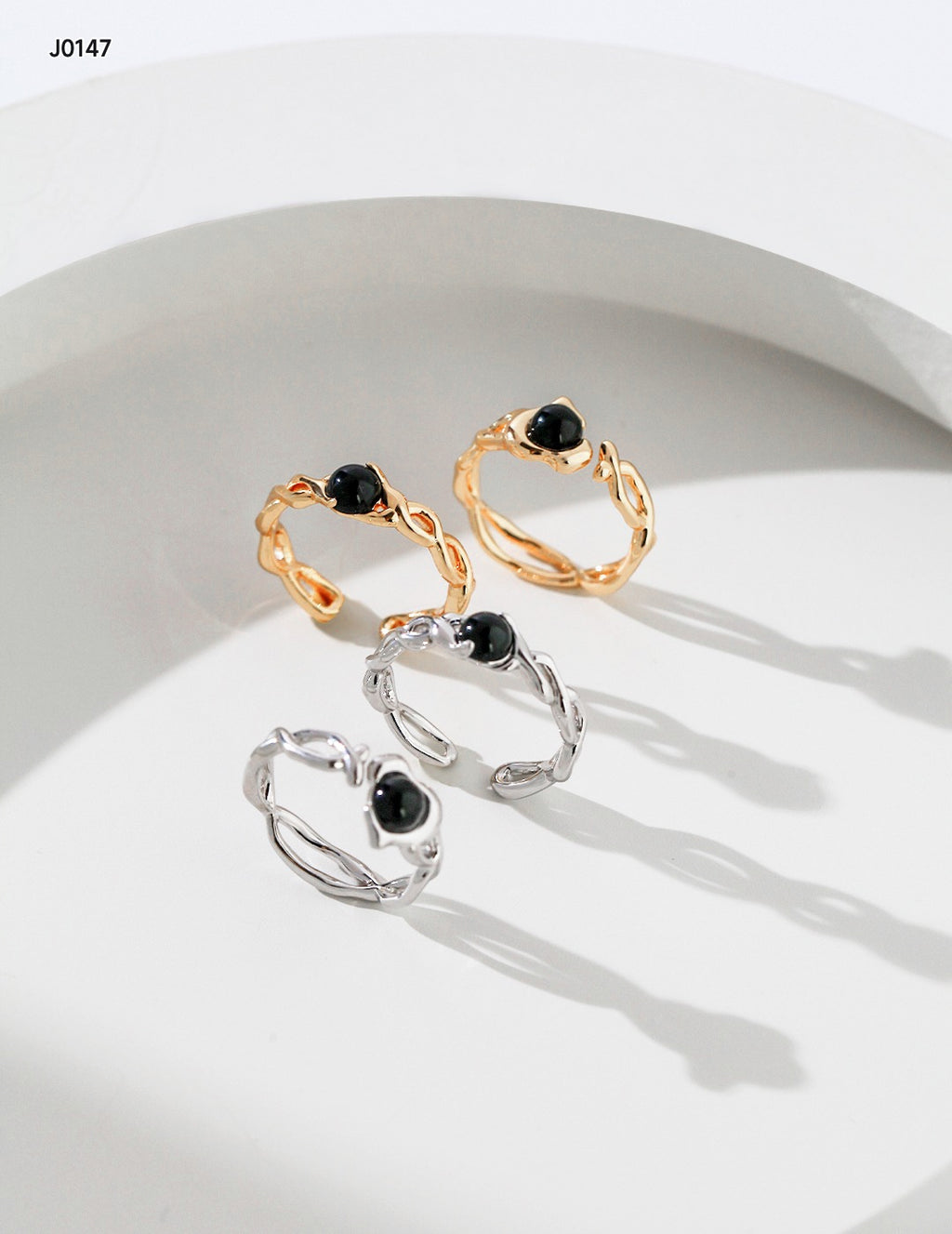 S925  wave ring black drip graze