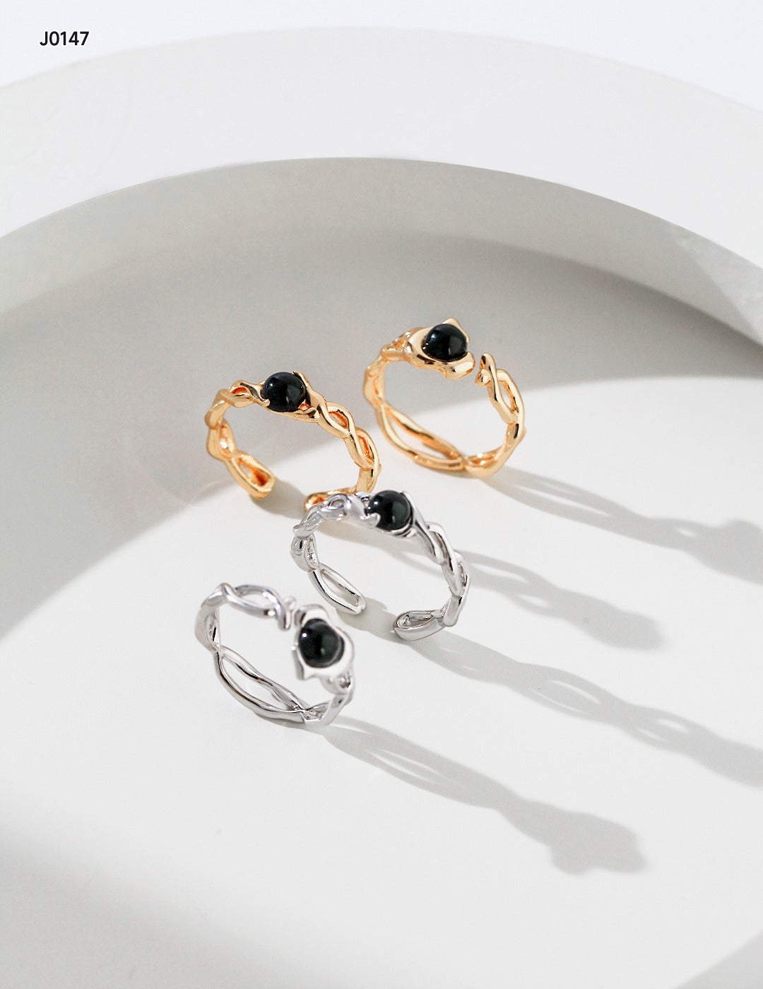 S925  wave ring black drip graze