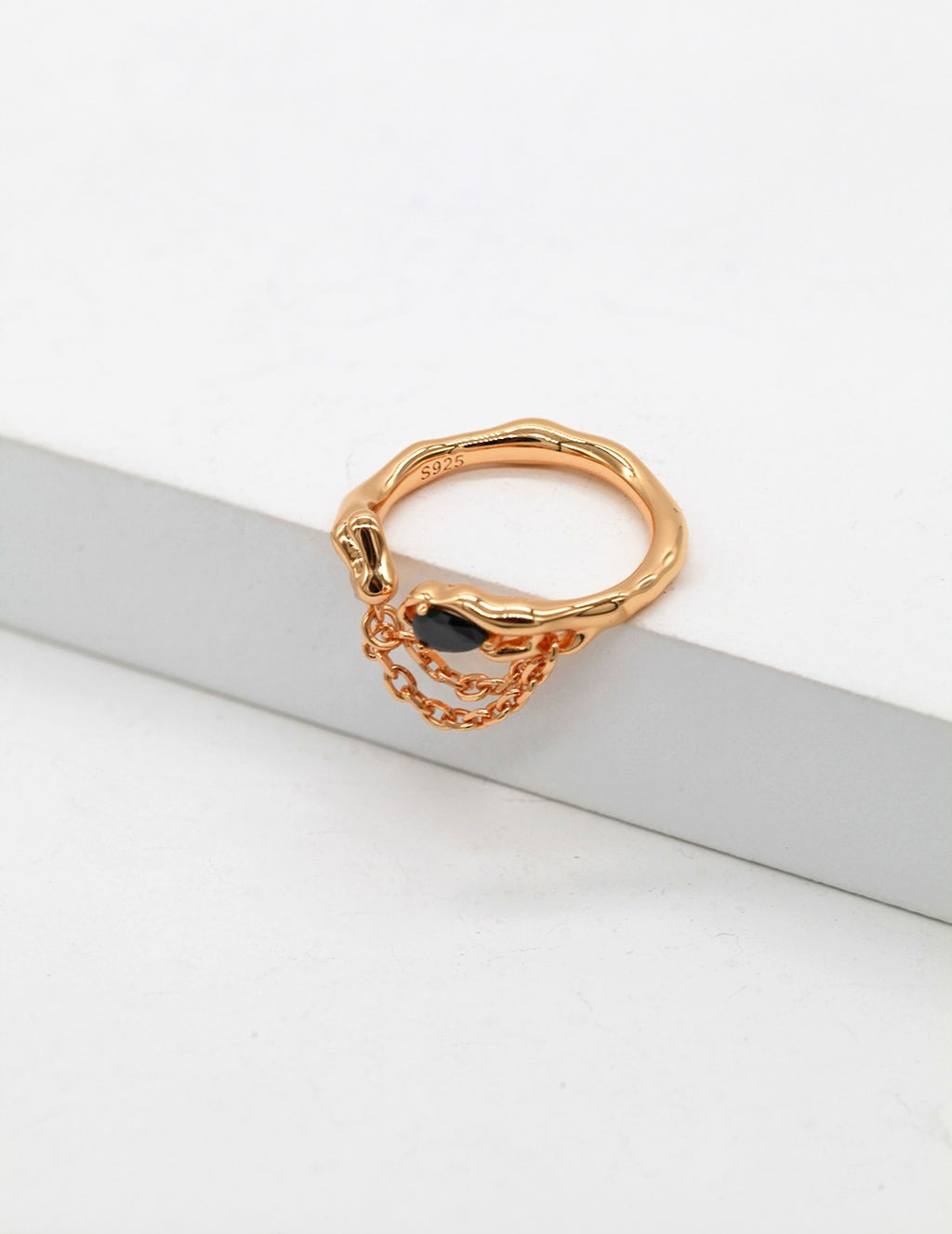 S925 Chain Ring with black stone