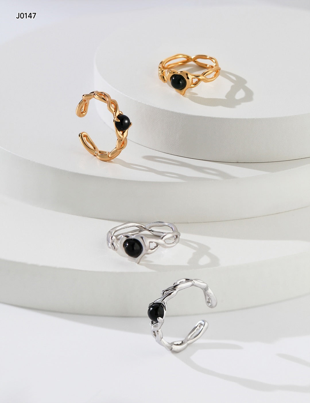 S925  wave ring black drip graze
