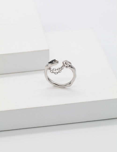 S925 Chain Ring with black stone