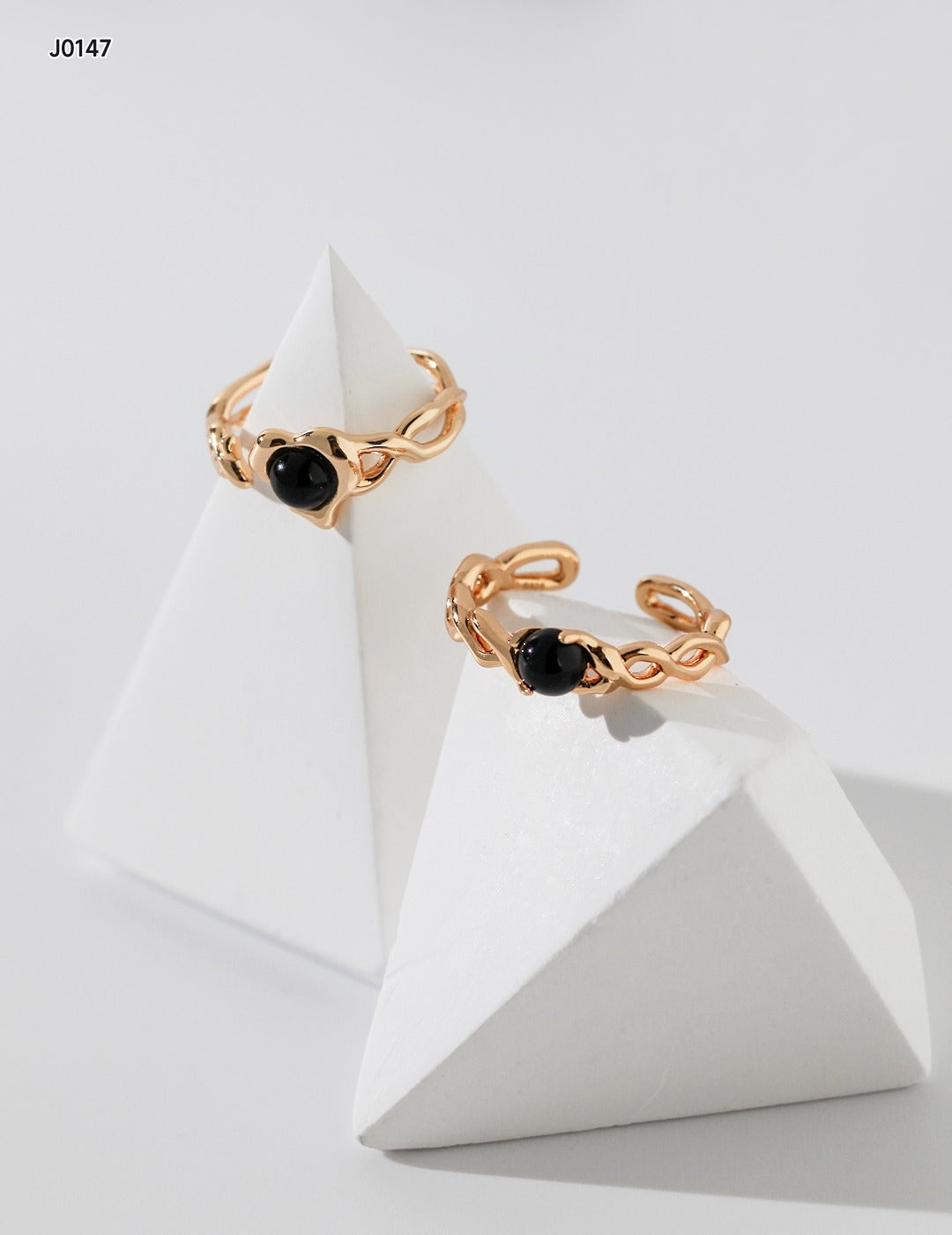 S925  wave ring black drip graze